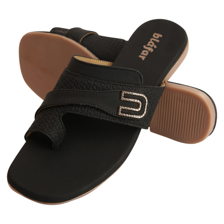 Black Blafar Spark Toe Ring Comfort Flat Sandals