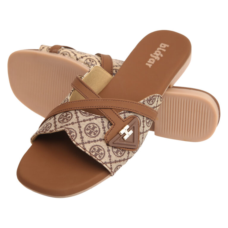 Brown Blafar Signature Monogram Comfort Flat Sandals