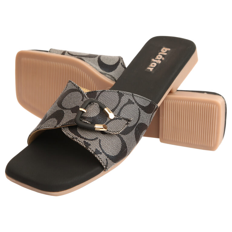 Black Blafar Luxe Buckle Comfort Flat Sandals