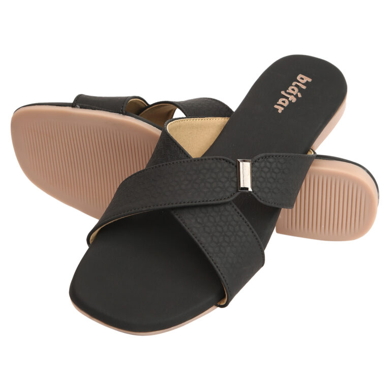 Black Blafar Cross Comfort Flat Sandals