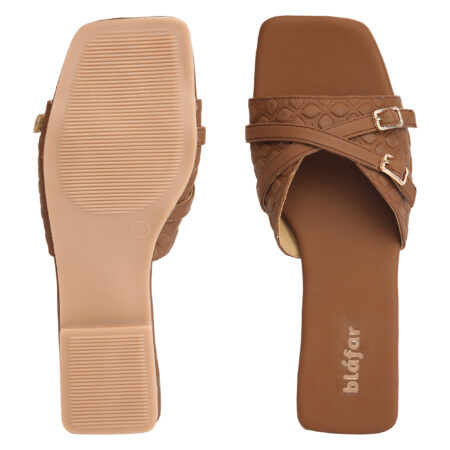 Brown Blafar Luxe Buckle Comfort Flat Sandals