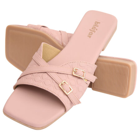 Pink Blafar Luxe Buckle Comfort Flat Sandals