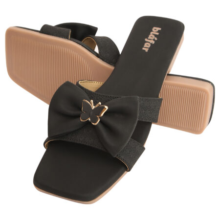Black Blafar Bella Bow Comfort Flat Sandals