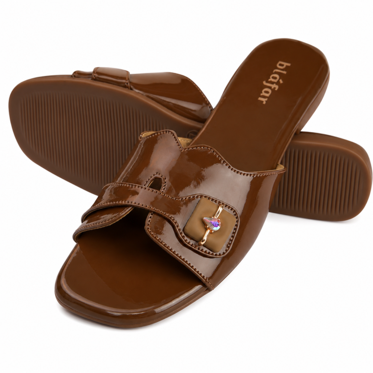 Brown Blafar Elegance Buckle Comfort Flat Sandals