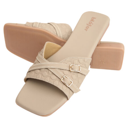 Beige Blafar Luxe Buckle Comfort Flat Sandals